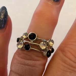 Unique Size 7 Silver Clear/ Blue Black Zircon Ring